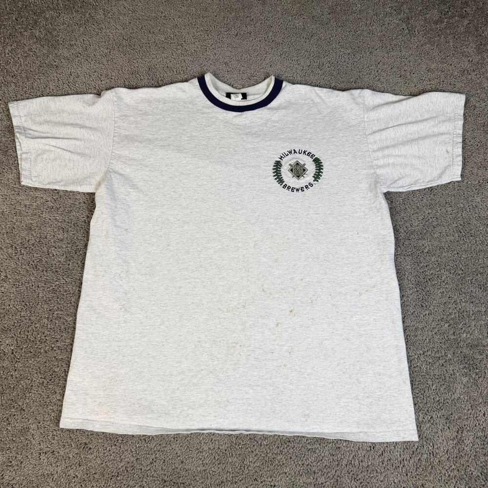 Vintage Milwaukee Brewers Shirt Mens XL Gray MLB Baseball Legends Athletic USA